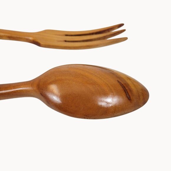 Wood Croftery France Vtg Wooden Spoon and Fork Rustic Brown Hand Painted Floral - Picture 9 of 16